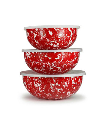 Набор чашек для смешивания эмалированной посуды Red Swirl, набор из 3 шт. Golden Rabbit