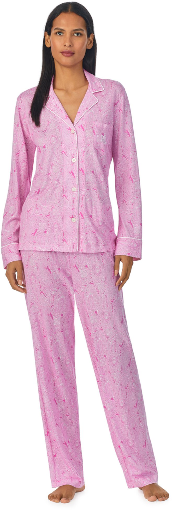 Вязаный пижамный комплект с длинными рукавами и вырезом LAUREN Ralph Lauren