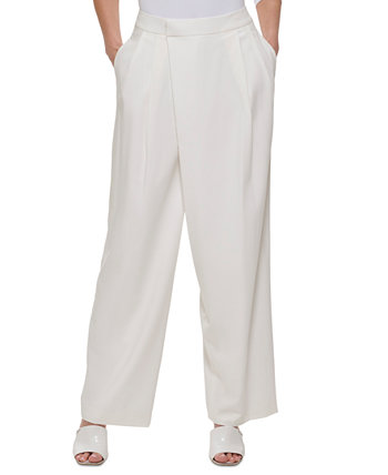 Женские асимметричные брюки прямого кроя со складками и высокой посадкой DKNY