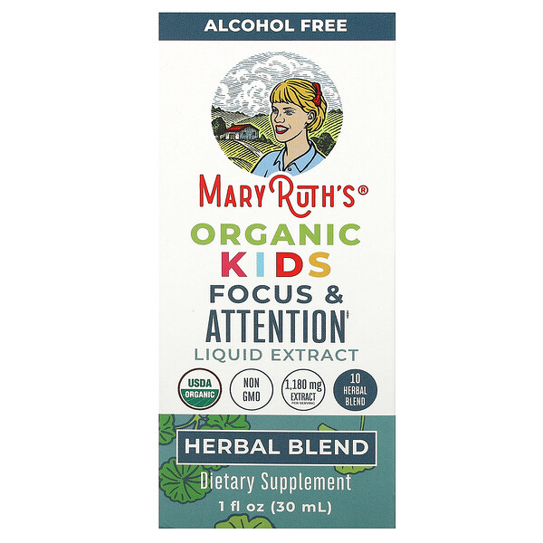 Органический жидкий экстракт детского фокуса и внимания, без спирта, 1 жидкая унция (30 мл) MaryRuth's