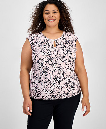 Plus Size Printed Sleeveless Keyhole Blouse Kasper