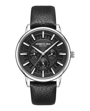 Мужские многофункциональные деловые спортивные часы из натуральной кожи черного цвета, 42 мм Kenneth Cole