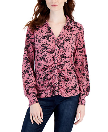 Women's Printed Ruched Button-Front Top JPR Studio