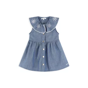 Для маленьких девочек &amp; Платье без рукавов с вышитым воротником для маленькой девочки Chloe