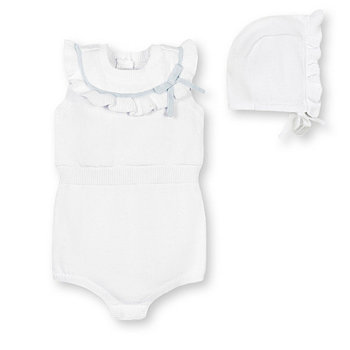 Baby Girls Layette Baby Organic Sleeveless Ruffle Sweater Romper and Bonnet 2-Piece Set Hope & Henry