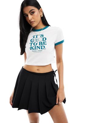 Tommy Jeans cropped slogan ringer T-shirt in white Tommy Jeans