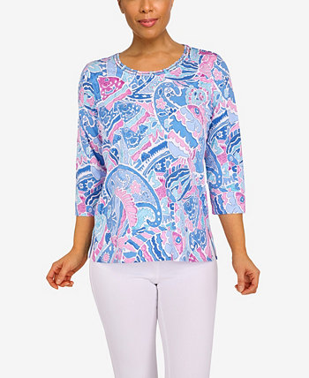 Women's three quarter length sleeves Paisley Fish Top Alfred Dunner