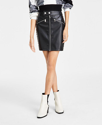 Женская мини-юбка из искусственной кожи с заклепками DKNY