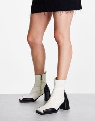 ASRA Harper mid heel monochrome ankle boots in ecru and black ASRA