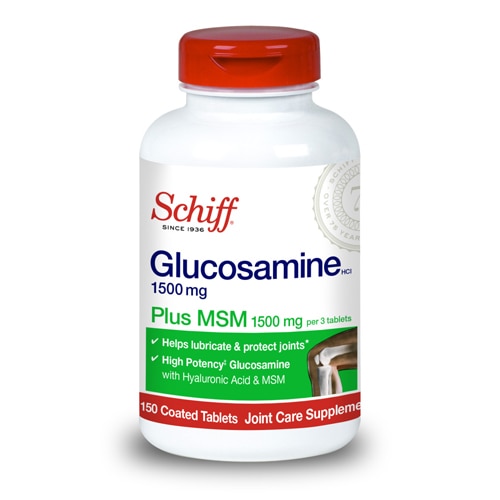 Таблетки, покрытые оболочкой, гиалуроновая кислота, глюкозамин + МСМ, 3000 мг, 150 таблеток Schiff