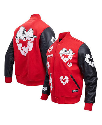 Men's Snoopy Red Peanuts Cotton Heart Full-Zip Varsity Jacket Freeze Max