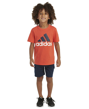 Для малышей и маленьких мальчиков, 2 шт. Комплект из футболки с логотипом и шорт-карго из махровой ткани Adidas