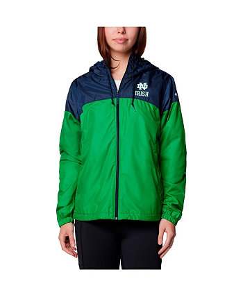 Women's Navy/Green Notre Dame Fighting Irish Flash Forward Full-Zip Hoodie Windbreaker Jacket Columbia