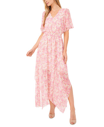 Women's Ditsy Floral Smocked-Waist Flutter-Sleeve Maxi Dress CeCe