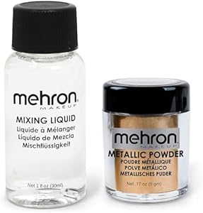 Mehron Makeup Metallic Powder (.17 Ounce) with Mixing Liquid (1 oz) (GOLD) Mehron