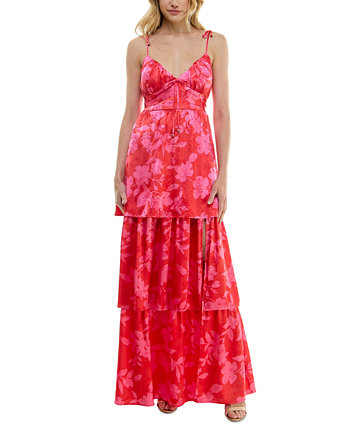 Juniors' Floral Tie-Strap Tiered Maxi Dress Crystal Doll