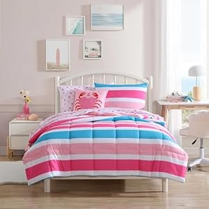 Nautica Kids - Kids Comforter Set, Super Soft Toddler Bedding with Matching Shams & Throw Pillow, Kids Home Decor, Ideal Girl Room Essentials (Cru Stripe Pink, Twin) Nautica