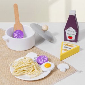 Fridja Pasta Pretend Play Kitchen Food Playset Eco-Friendly Wooden Children's Simulation Kitchen Food Toy Family Parent-child Interactive Early Education Toys Xmas Gfit Fridja