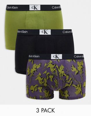 Calvin Klein CK 96 3-pack briefs in printed black, green and print Calvin Klein
