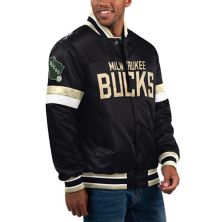 Мужская базовая черная университетская куртка с атласной застежкой на пуговицы Milwaukee Bucks Home Game Starter