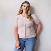 Женский кардиган Plus Size LC Lauren Conrad с короткими рукавами, двумя карманами и пуговицами LC Lauren Conrad