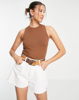 Object ribbed racer tank in brown Object