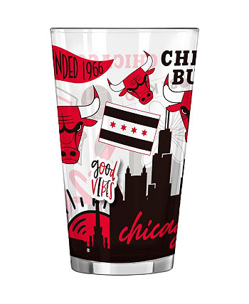 Чикаго Буллз, 16 унций, пинта, родное стекло Logo Brand