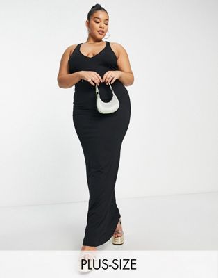 Черное двухслойное облегающее платье макси со спиной-борцовкой Public Desire Curve Public Desire Curve