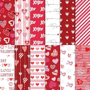 24 PCS Valentine's Day Scrapbook Paper Pad, Pink Heart Double-Sided Decopodge Paper for Scrapbooking DIY Decorative Background Cardmaking Supplies Craft Paper JOINFANXIN