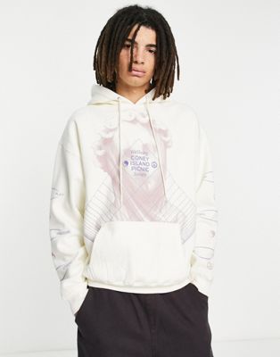 Coney Island Picnic wellbeing society pullover hoodie in white with placement prints CONEY ISLAND PICNIC