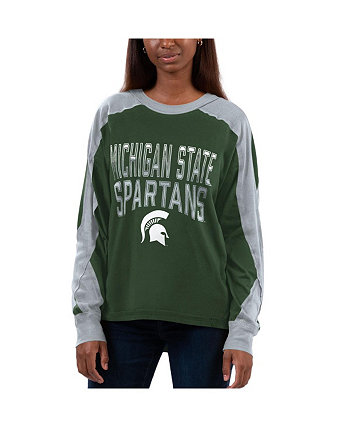 Женская зелено-серая футболка оверсайз с длинным рукавом Michigan State Spartans Smash G-III