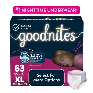 Goodnites Bedwetting Underwear for Girls, XL (95-140+ lbs), 63 Ct (Select for More) GoodNites