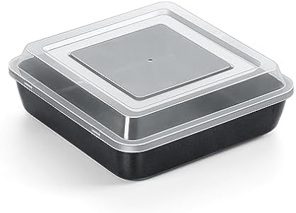 TeamFar 9 Inch Square Cake Pan with Lid, Non-Stick Square Baking Roasting Pan, with Stainless Steel Core for Cooking Cake Brownie Lasagna, Non-Toxic & Heavy-Duty, Release & Clean Easily (1 Pan+1 Lid) TeamFar