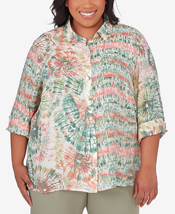 Plus Size Tuscan Sunset Tie Dye Button Down Blouse Alfred Dunner