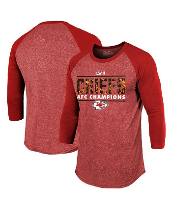 Мужская футболка красного цвета Kansas City Chiefs 2023 AFC Champions Tri-Blend реглан с рукавами 3/4 Majestic