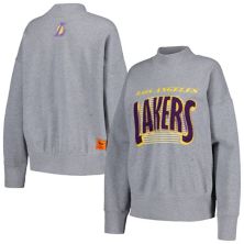 Women's Qore Gray Los Angeles Lakers Oversized Cozy Mock Neck Pullover Sweatshirt Qore