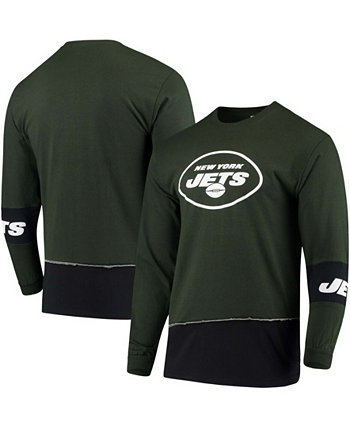 Мужская зелено-черная футболка New York Jets Upcycled Angle с длинным рукавом Refried Apparel
