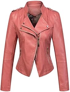 chouyatou Women's Candy Color Asymmetric Zip Slim Faux Leather Cropped Moto Jacket Chouyatou