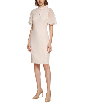 Миниатюрное шифоновое платье-футляр с развевающимися рукавами Calvin Klein