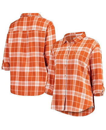 Women's Texas Orange Texas Longhorns Plus Size Missy Boyfriend Plaid Flannel Button-Up Shirt University Girl