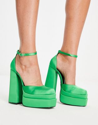 Ярко-зеленые атласные туфли на двойной платформе Daisy Street Exclusive Daisy Street
