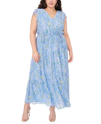 Plus Size Printed V-Neck Tiered Maxi Dress Vince Camuto