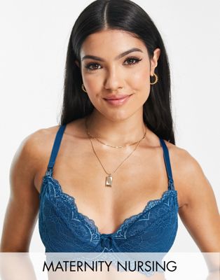 Ivory Rose Maternity Fuller Bust lace wired non-padded nursing bra in teal Ivory Rose Lingerie