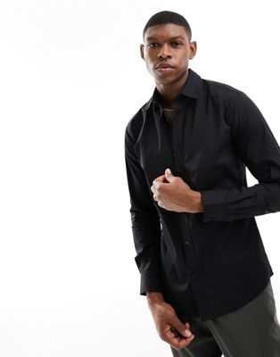ONLY & SONS slim fit easy iron shirt in black  Only & Sons