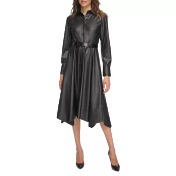 Платье-рубашка миди из искусственной кожи Vintage Glam Donna Karan New York
