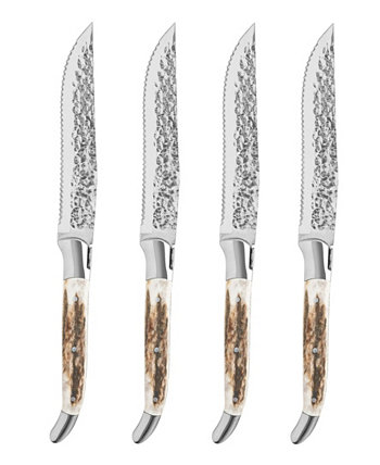 Набор из 4 ножей Laguiole из нержавеющей стали, ножи для стейка для барбекю Connoisseur с ручками из оленьего рога French Home