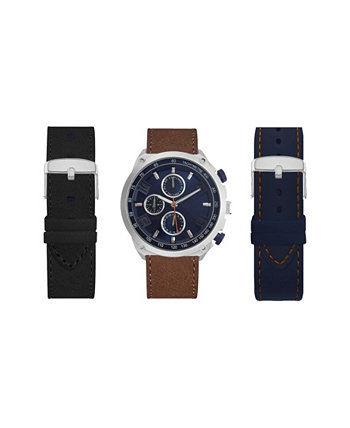 Мужские аналоговые часы с черным ремешком 47 мм с коричневым, темно-синим и черным сменными ремешками American Exchange