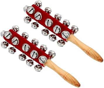 PATIKIL 1pcs Hand Jingle Bells, Hand Bell Handheld Wrist Bells Sleigh Bells Wooden Hand Percussion Instruments Musical with 21 Bells for Music Class Party Christmas, Red Patikil