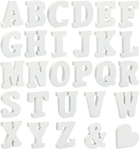 3 Inch 56 Pieces White Wood Letters Table Standing Alphabet Letters for Crafts Wedding Party Home Decor Cregugua