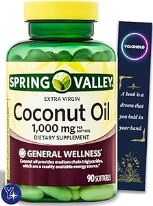 Extra Virgin Coconut Oil General Wellness Spring Valley Dietary Supplement Softgels (Мягкие капсулы), 1,000 mg, 90 Count and Bookmark Gift of YOLOMOLO YOLOMOLO